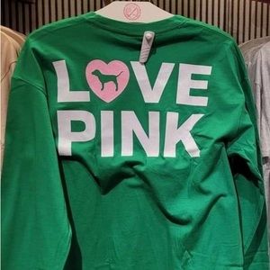 VS PINK ORIGINALS M Happy Camper Green Campus Pants & Matching Campus Tee SET